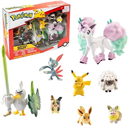 Pokemon Figure Battle Ready 8-Pack Toy Set - Sword and Shield - 4.5 Ponyta 2 Pikachu