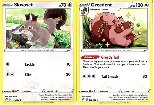 Pokemon Rebel Clash Evolution Set - Greedent 152192 - Sword Shield - Rare 2 Card Lot