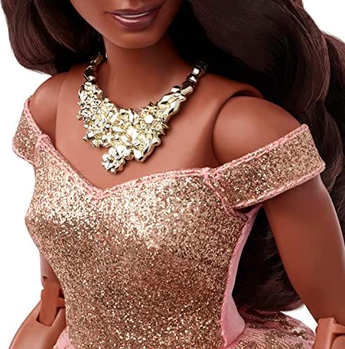Barbie The Movie Doll President Wearing Shimmery Pink Gold Dress with Sash