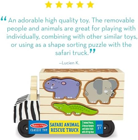 Melissa & Doug Melissa Doug Animal Rescue Shape-Sorting Truck - Wooden Toy With 7 Animals and 2 Play Figures -Vehicle