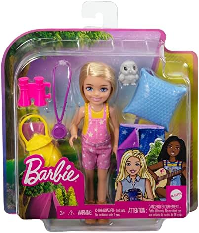 Barbie It Takes Two Caping Playset with Blonde Chelsea Small Doll Owl Sleeping Bag