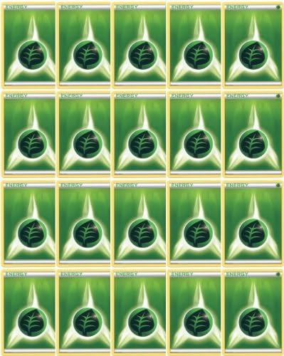 Nintendo 20 Basic Grass Energy Pokemon Cards GreenLeafBug-Type XYBlack and White Series