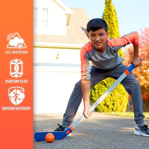 NERF Flexplay Hockey Stick Ball Set - Indoor Outdoor Street Hockey Set - Adjustable
