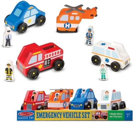 Melissa & Doug Melissa Doug Emergency Vehicle Wooden With 4 Vehicles 4 Play Figures