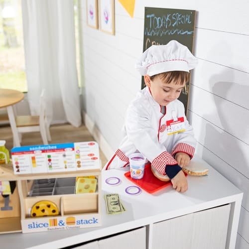 Melissa & Doug Melissa Doug Wooden Slice Stack Sandwich Counter with Deli Slicer -