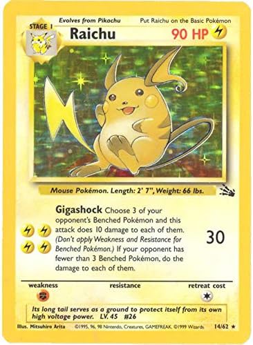 Pokemon Raichu Holofoil - Fossil - 14 Toy