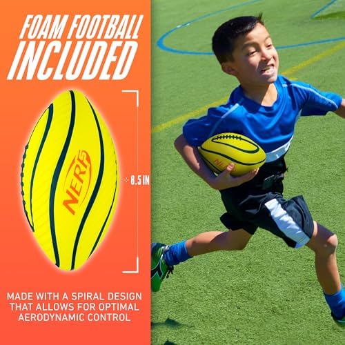 Nerf 10 Player Flag Football Belts Ball Set - Youth Flags Junior Foam Football for - Full