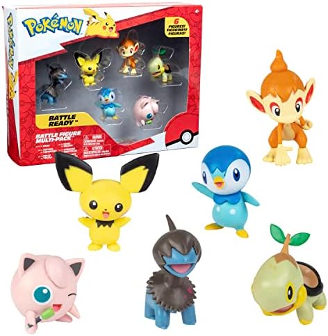 Pokemon Battle Figure Toy Set 6 Pieces - 2 Pichu Yamper Turtwig Piplup Chimchar Deino -