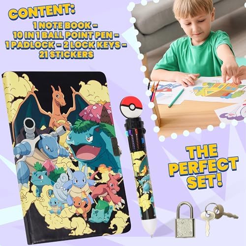 Pokemon Notebook Set for Teens Diary with Lock or Journal Pen Set Anime GiftsNotebookSet