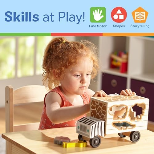 Melissa & Doug Melissa Doug Animal Rescue Shape-Sorting Truck - Wooden Toy With 7 Animals and 2 Play Figures -Vehicle