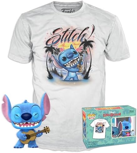 Funko Pop Tee Lilo and Stitch - Ukelele Stitch Flocked - Medium - M - T-Shirt - Clothes