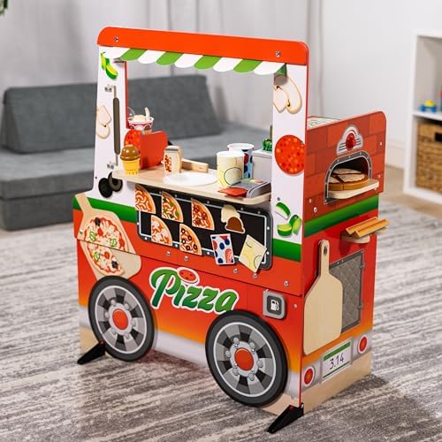 Melissa & Doug Melissa Doug Wooden Pizza Food Truck Activity Center with Play Food for