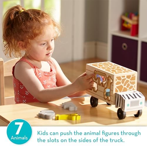 Melissa & Doug Melissa Doug Animal Rescue Shape-Sorting Truck - Wooden Toy With 7 Animals and 2 Play Figures -Vehicle