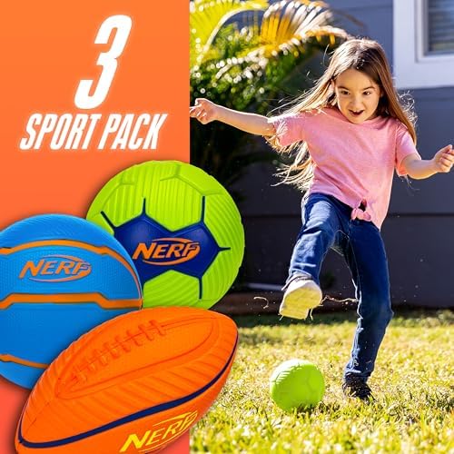 Nerf Mini Foam Sports Ball Set - Foam Football Soccer Ball Basketball Set Soft Foam