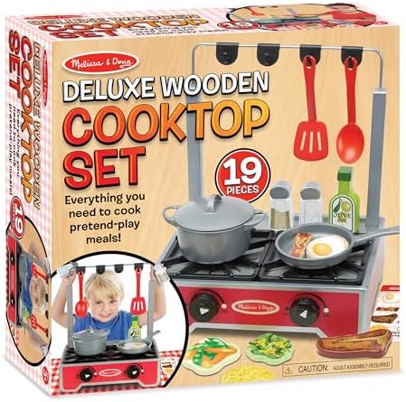 Melissa & Doug Melissa Doug 19-Piece Deluxe Wooden Cooktop Set with Wooden Play Food