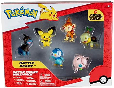 Pokemon Battle Figure Toy Set 6 Pieces - 2 Pichu Yamper Turtwig Piplup Chimchar Deino -
