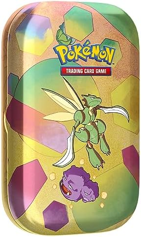 Pokemon TCG Scarlet Violet-151 Mini Tin - Scyther and Weezing 2 Booster Packs 1 Coin 1
