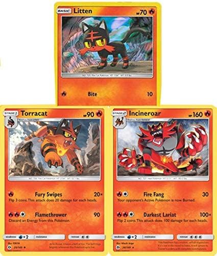 Pokemon Incineroar 26149 - Evolution Card Set - Torracat Litten - Sun Moon Base Set -