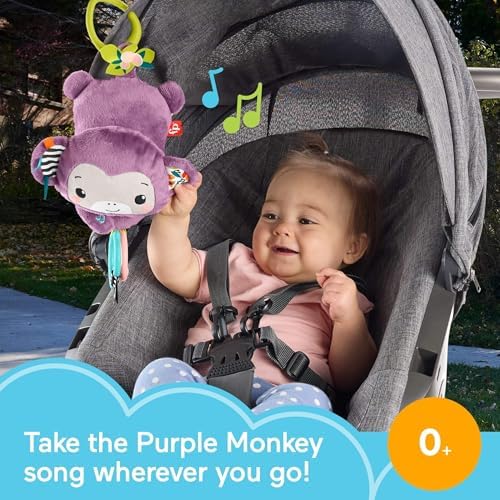 Fisher-Price Baby Stroller Toy Sing Go Purple Monkey Musical Sensory Plush