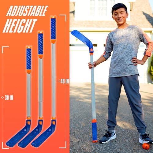 NERF Flexplay Hockey Stick Ball Set - Indoor Outdoor Street Hockey Set - Adjustable