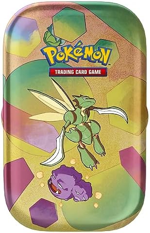 Pokemon TCG Scarlet Violet-151 Mini Tin - Scyther and Weezing 2 Booster Packs 1 Coin 1