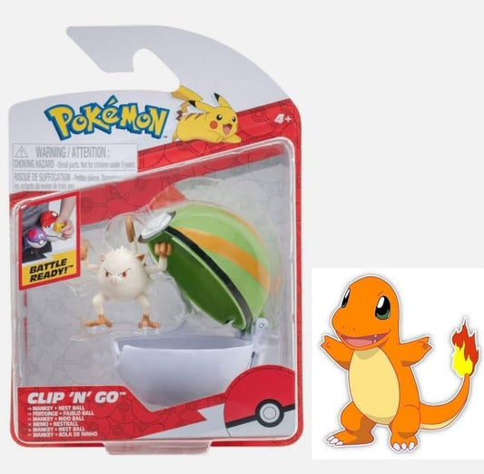 Pokemon Clip 'N' Go Battle Figure Action Ready with Bonus Sticker Manskey with Nest Ball