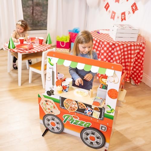 Melissa & Doug Melissa Doug Wooden Pizza Food Truck Activity Center with Play Food for