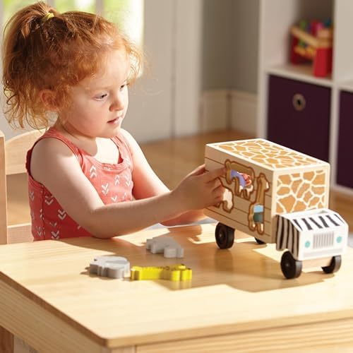 Melissa & Doug Melissa Doug Animal Rescue Shape-Sorting Truck - Wooden Toy With 7 Animals and 2 Play Figures -Vehicle