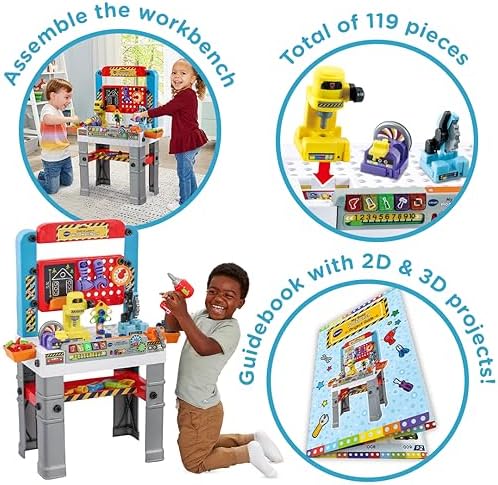 VTech My Busy Workbench Interactive Toddler Toy Pretend Play Tools 100 Pieces Lights