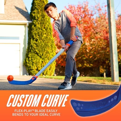 NERF Flexplay Hockey Stick Ball Set - Indoor Outdoor Street Hockey Set - Adjustable