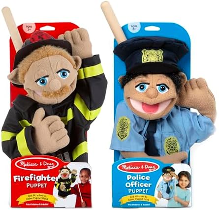 Melissa & Doug Melissa Doug Rescue Puppet Set - Police Officer and Firefighter - Soft Plush