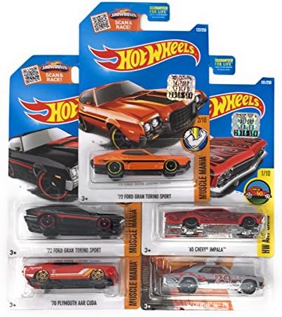 Hot Wheels Muscle Car Madness 5 Pack Random Diecast Bundle Set with Various Corvettes