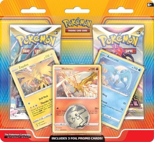 Pokemon TCG Articuno Zapdos Moltres Cards with 2 Booster Packs Coin
