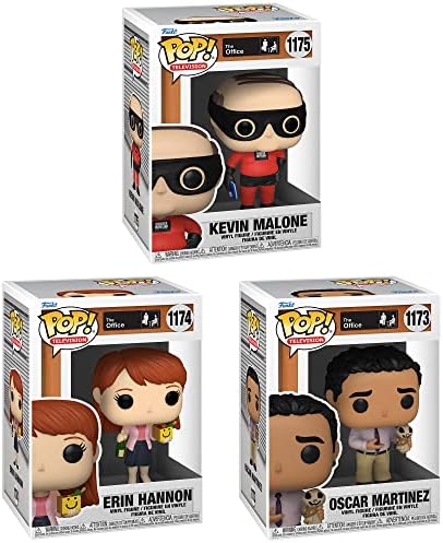 Funko TV POP The Office Collectors Set 4 - Erin with Happy Box Champagne Kevin as Dunder Mifflin Superhero Oscar with Scarecrow Doll