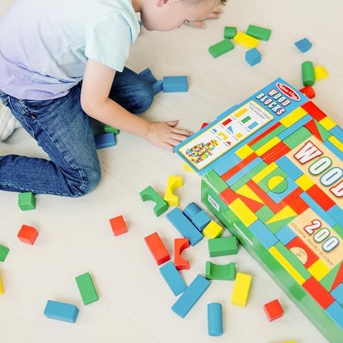 Melissa & Doug Melissa Doug Wooden Building Block Set - 200 Blocks in 4 Colors and 9