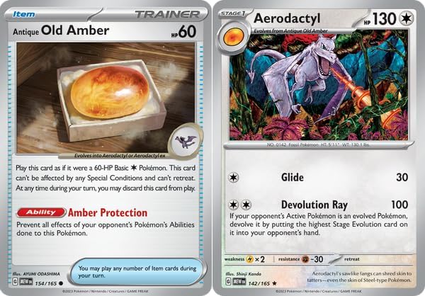 Pokemon Aerodactyl 142165 - Old Amber - Pokemon 151 - Evolution Card Set - Holo Rare