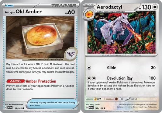 Pokemon Aerodactyl 142165 - Old Amber - Pokemon 151 - Evolution Card Set - Holo Rare