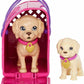 Barbie Pup Adoption Doll Set with Color-Change 2 Pets Carrier 10 Brunette in Purple Dress
