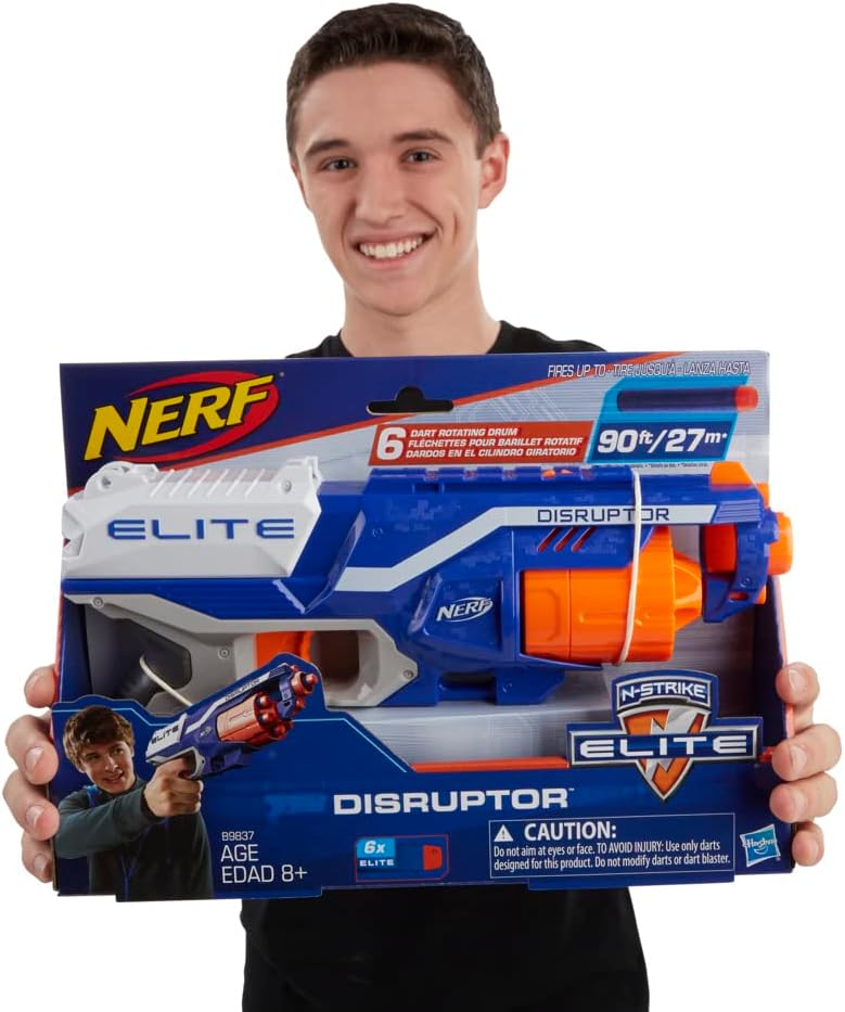 NERF Disruptor Elite Blaster - 6-Dart Rotating Drum Slam Fire Includes 6 Official Nerf