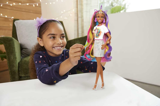 Barbie Fantasy Hair Doll Long Colorful Blonde Hair with Mermaid Unicorn-Inspired Clothes