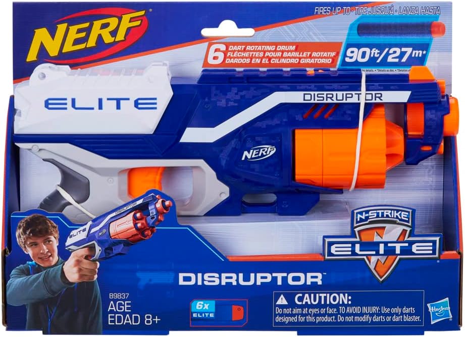 NERF Disruptor Elite Blaster - 6-Dart Rotating Drum Slam Fire Includes 6 Official Nerf