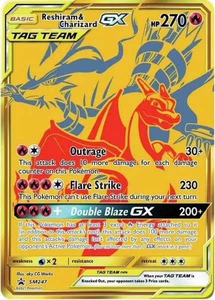 Pokemon - Reshiram Charizard GX - SM247 - Full Art - Gold Promo Card