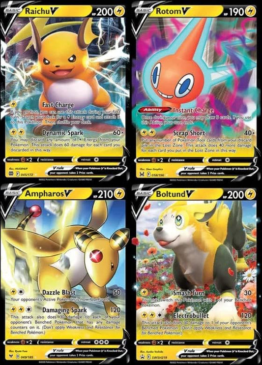 Pokemon V - 4 Card Lot - Lightning Types - Raichu V 045172 - Ampharos V 049185