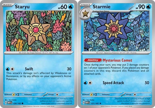 Pokemon Starmie 121165 - Staryu - Pokemon 151 - Evolution Holo Rare 2 Card Lot