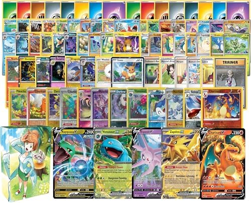 Pokemon 100 Assorted Card Bundle - with Foils and 5 Ultra Rare V GX EX Variety - Official