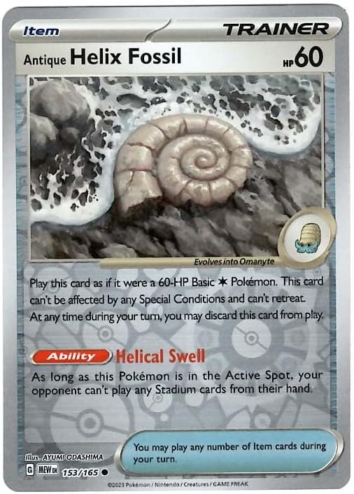Pokemon - Antique Helix Fossil 153165 - Pokemon 151 - Reverse Foil - Single Card