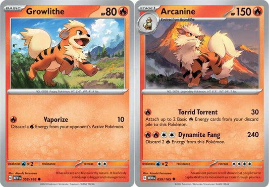 Pokemon Arcanine 059165 - Growlithe - Pokemon 151 - Evolution Card Lot
