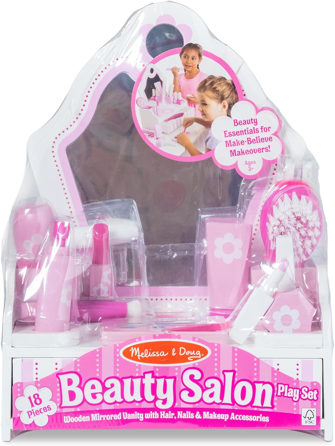 Melissa & Doug Melissa Doug Wooden Beauty Salon With Vanity and 18 pcs - FSC Certified