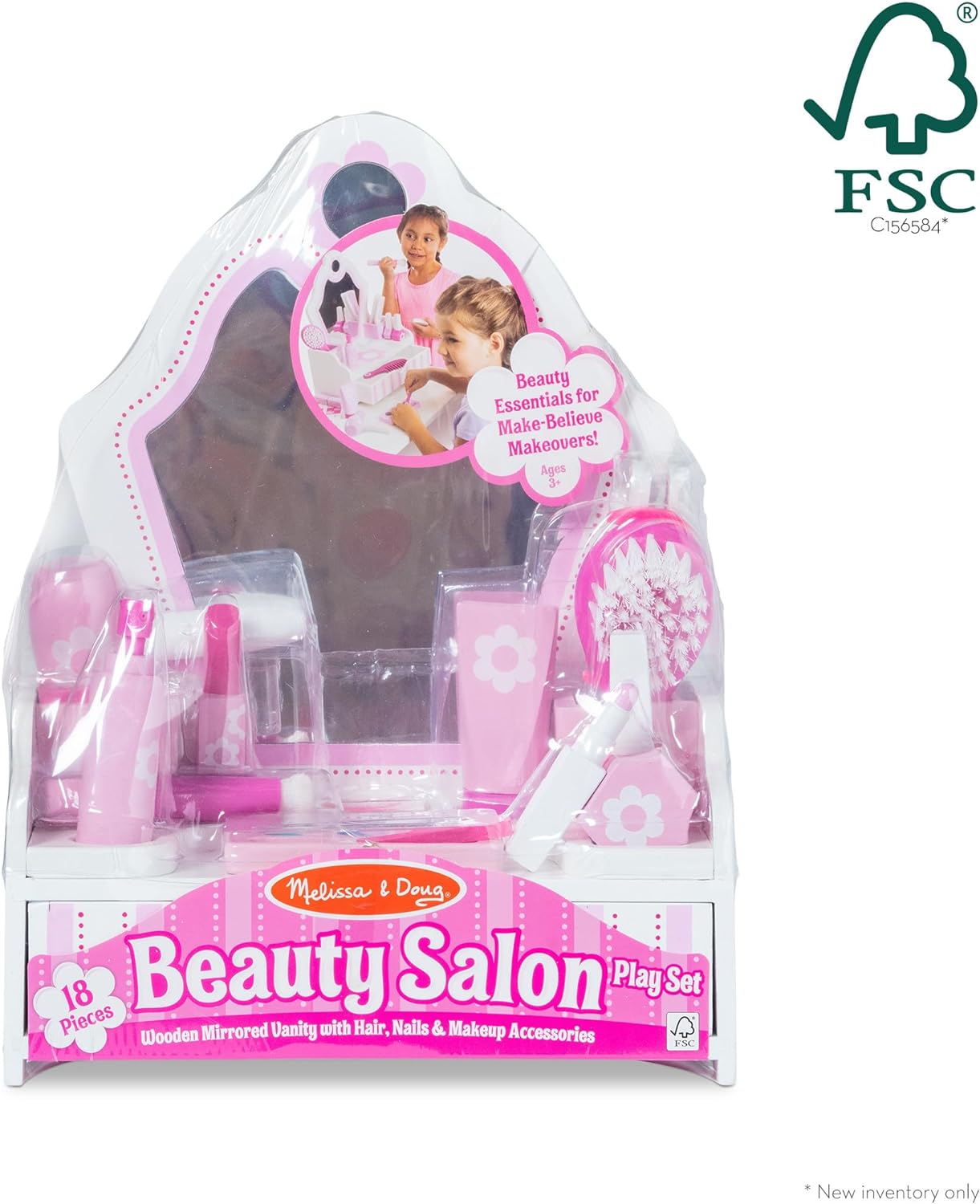 Melissa & Doug Melissa Doug Wooden Beauty Salon With Vanity and 18 pcs - FSC Certified