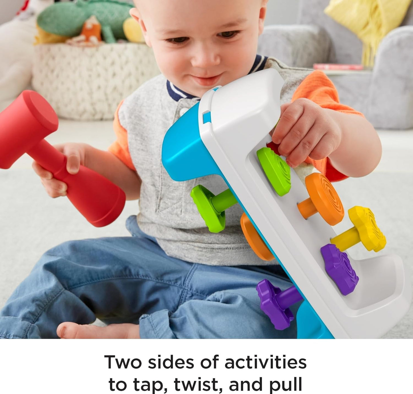 Fisher-Price Toddler Toy Tap Turn Bench Pretend Tools 2-Sided Construction Set